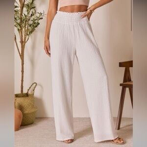 Vici wide leg white elastic waist linen blend Pants